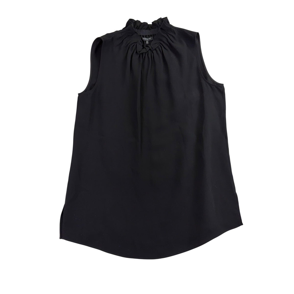 Lafayette 148 Womens Black Silk Sleeveless Ruffle Neck Blouse Size M