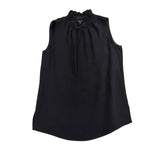Lafayette 148 Womens Black Silk Sleeveless Ruffle Neck Blouse Size M