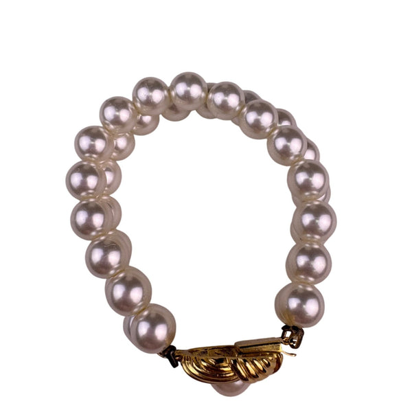 Vintage Faux Pearl Gold Tone Womens Two-Strand Bracelet Knot Clasp Elegant