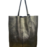 Merona Women’s Metallic Genuine Leather Double Handles Gold Tag Detail Tote Bag