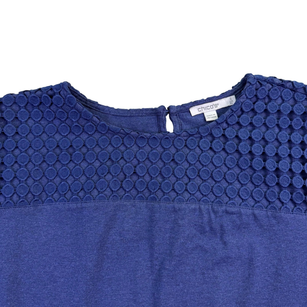 Chicos Womens Navy Top Bell Sleeves Blue Perforated Style Sz XL