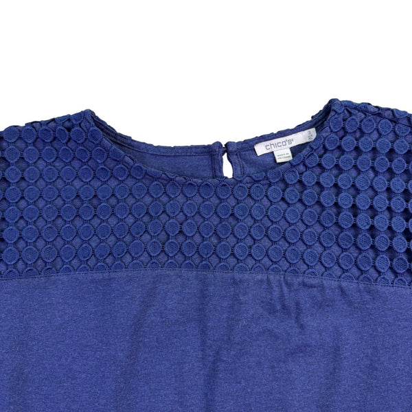 Chicos Womens Navy Top Bell Sleeves Blue Perforated Style Sz XL