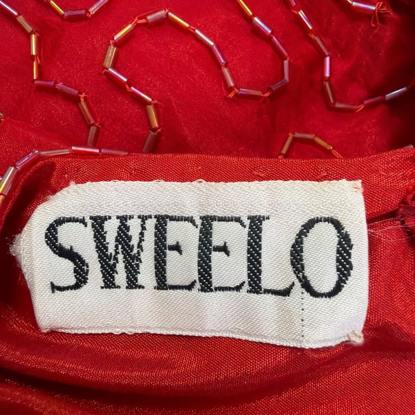 Swee Lo Womens Red Silk Beaded Cocktail Party Dress Rayon Lining Size L 10-12