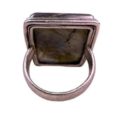 Blue Fire Silver Tone Labradorite Gemstone Ring 925 Stamped Rectangular