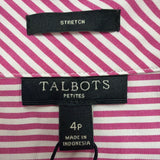 Talbots Womens Pink & White Striped Sleeveless Top With Beaded Neck Sz 4P - New