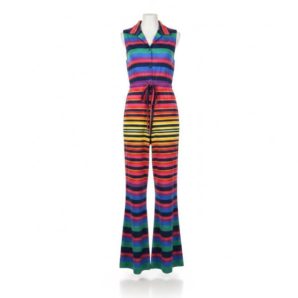 Uterque Womens Rainbow Striped Sleeveless Wide Leg Jumpsuit Size S
