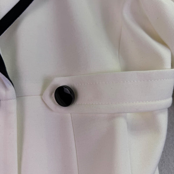 Julian Taylor Womens White Long Jacket With Black Trim Button Front  Size 14