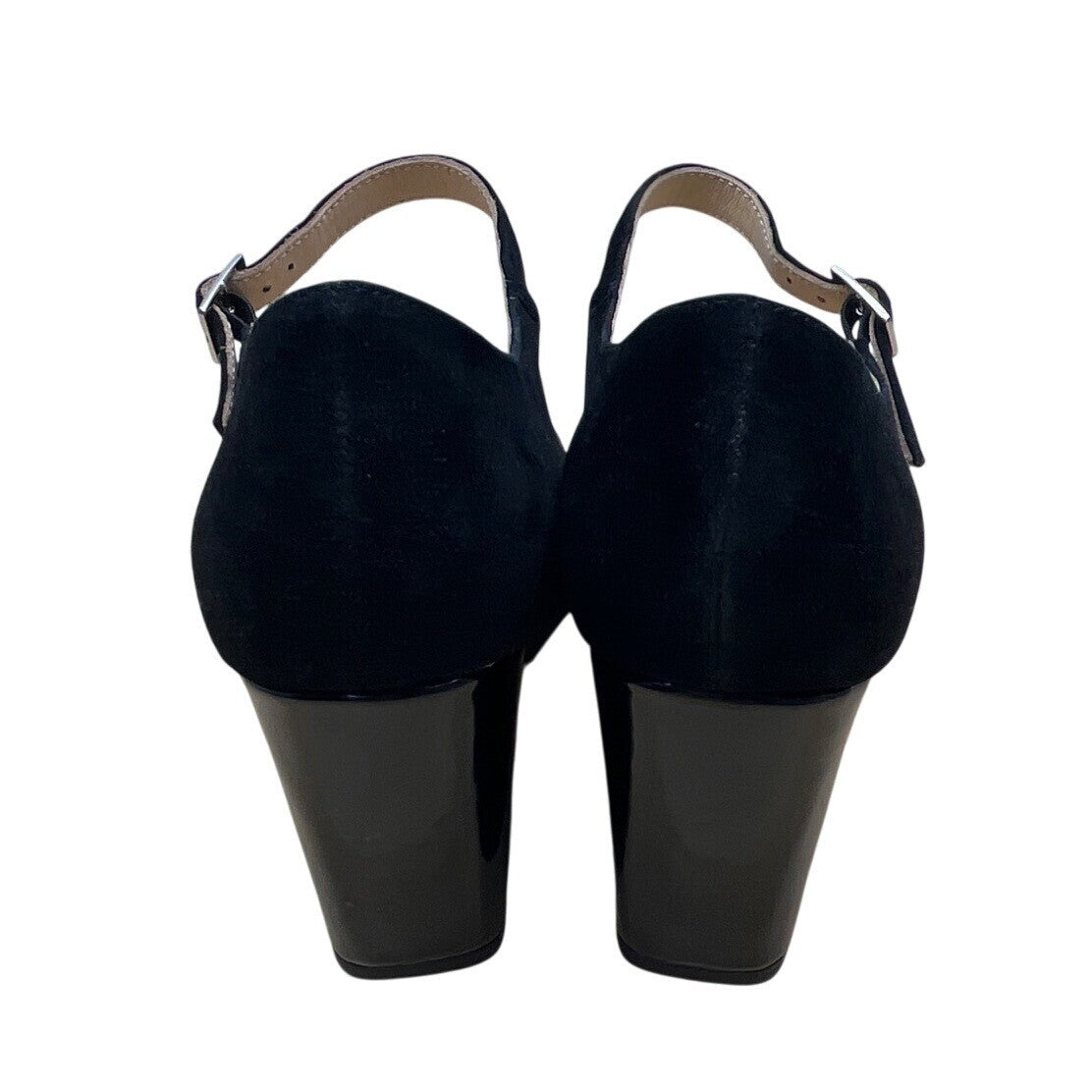 Sacha London Black Suede Peep-Toe Buckle Strap Saba Block Heel Pumps Sz 9