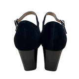 Sacha London Black Suede Peep-Toe Buckle Strap Saba Block Heel Pumps Sz 9