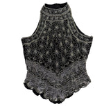 Papell Boutique Womens Black Silk Beaded Halter Top Evening Wear Size M