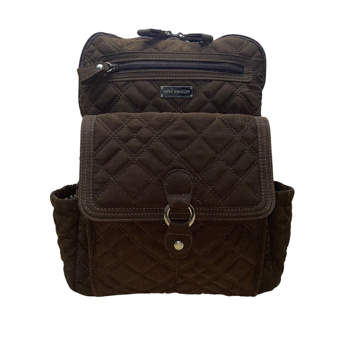 Vera Bradley Women’s Brown Quilted Fabric With Buckle Front Pocket Backpack