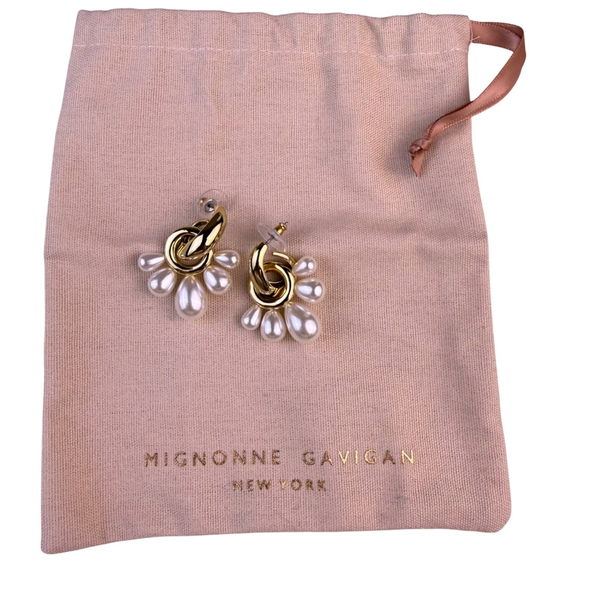 Mignonne Gavigan Womens Gold Tone & Pearl Faux Margot Drop Hoop Earrings