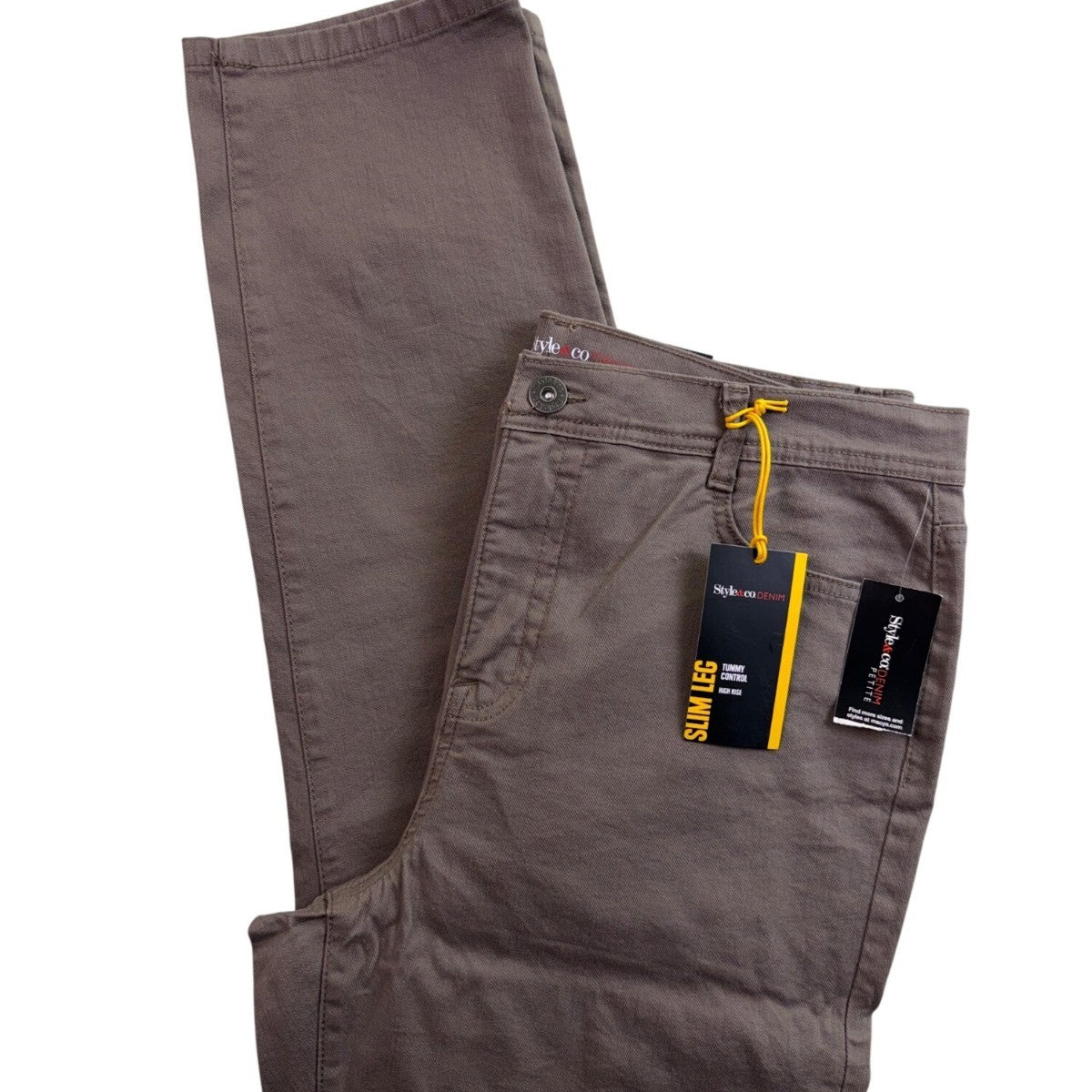 Style & Co Women Brown Slim Leg Pants High Rise Tummy Control 16P