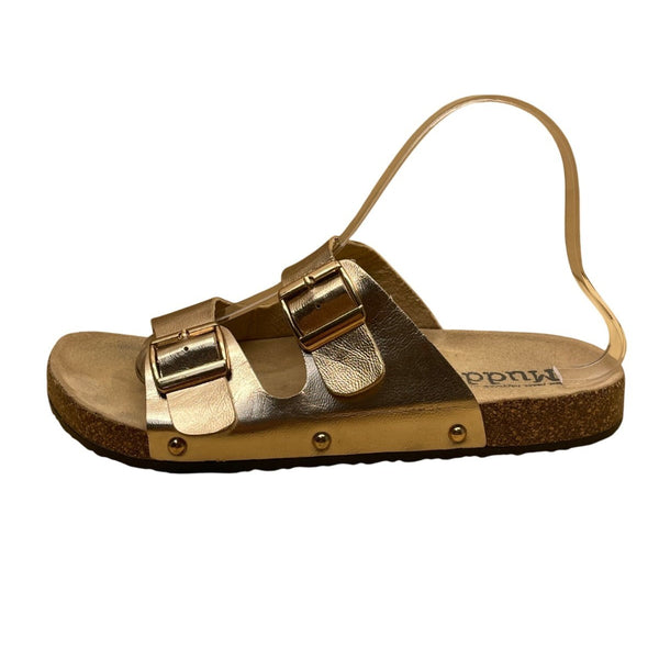 Mudd Women’s Gold Metallic Cork Sole Adjustable Buckle Straps Sandals Size M