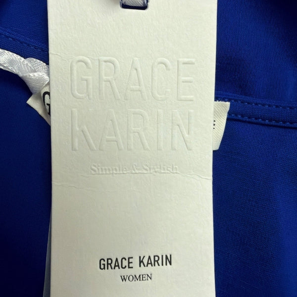 Grace Karin Women Blue Cap Sleeve Draped Tunic Top With Short Sleeves Size M