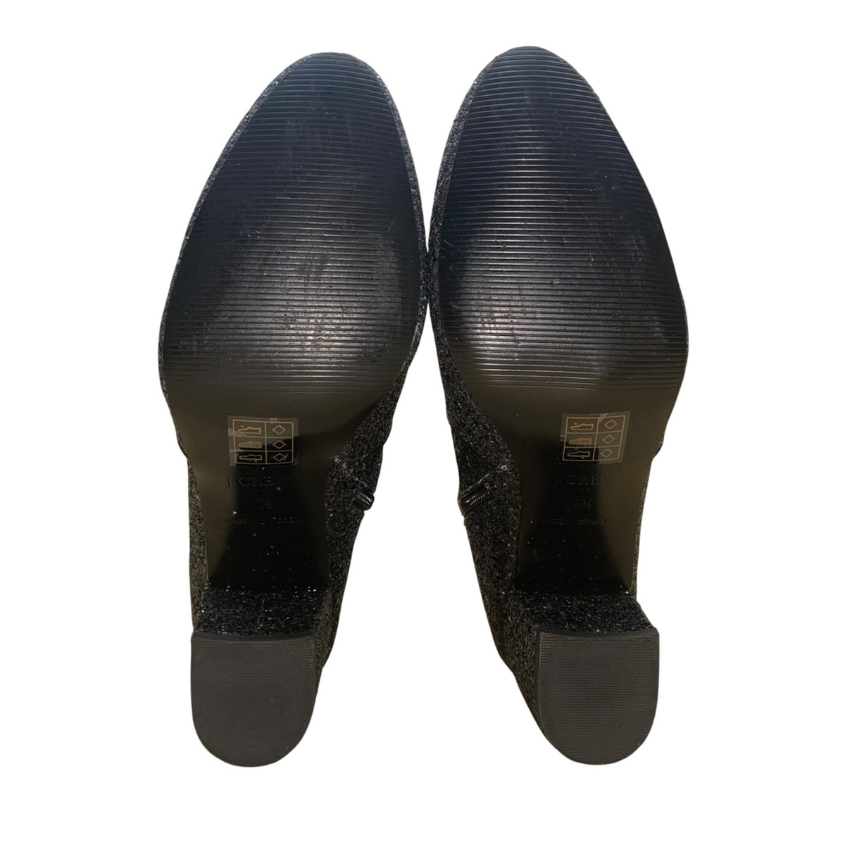 J. Crew Women’s Black Glitter Synthetic Zipper Block Heel Ankle Boots Size 9.5