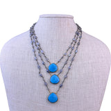 Womens Blue Purple Brass Faceted Bead 3 Strand Necklace