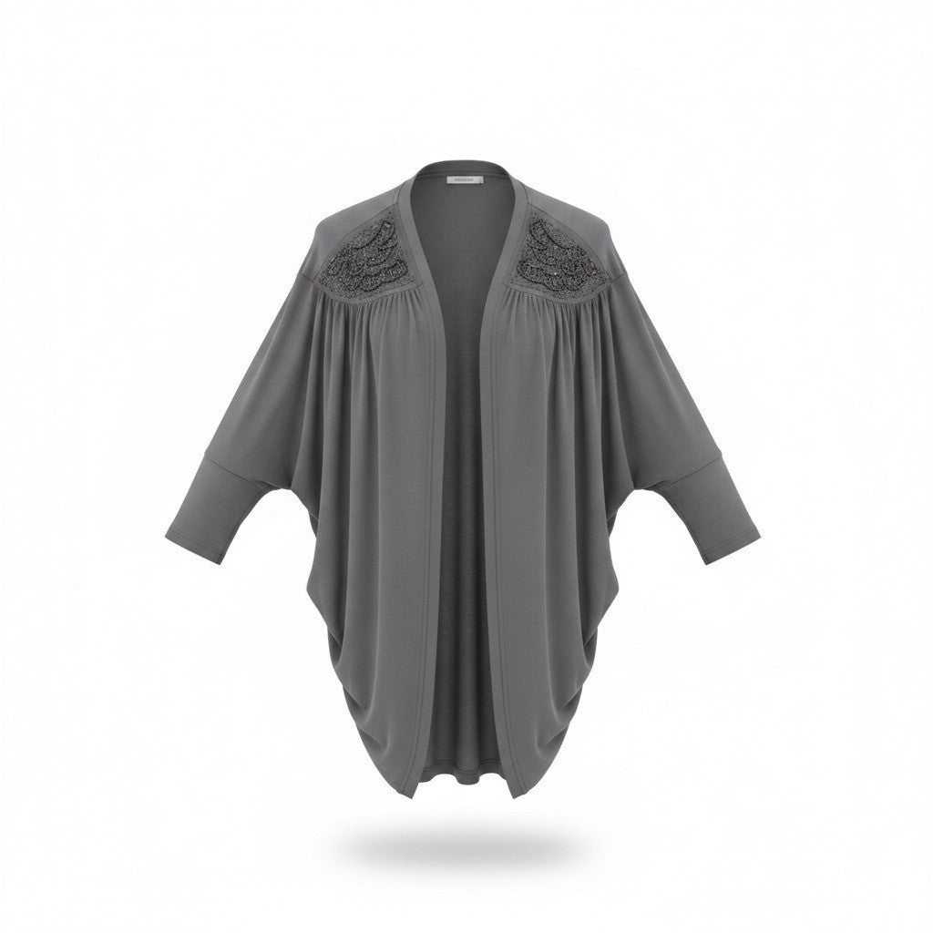 Fashion Bug Womens Gray Kimono Top Beaded Shoulder Size 3X