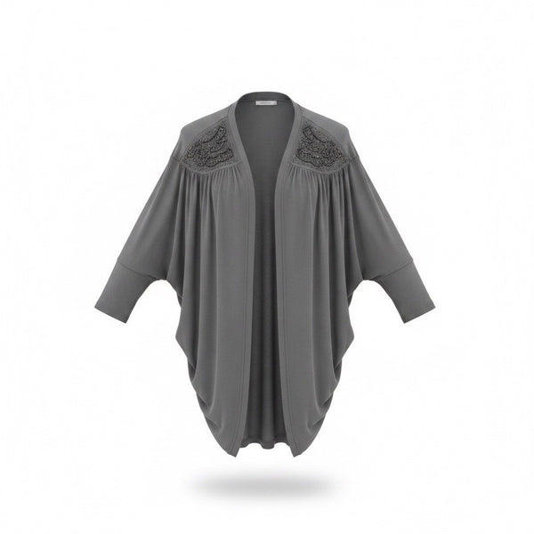 Fashion Bug Womens Gray Kimono Top Beaded Shoulder Size 3X