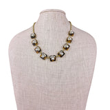 J. Crew Multi-Crystal Statement Necklace Gold Tone Links Brown Lucite Accents