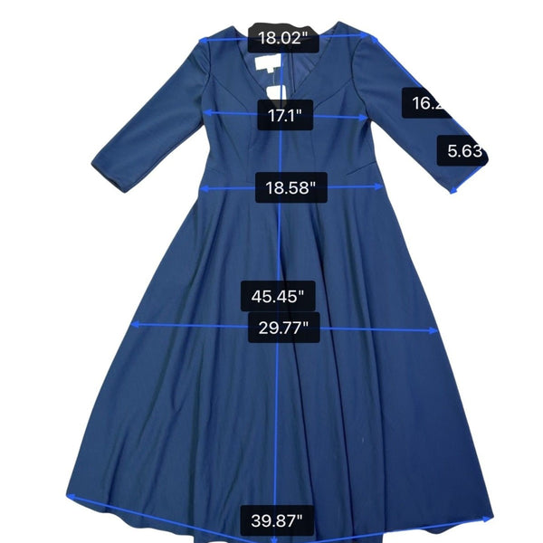 Azazie Womens Navy Midi Dress Stylish Fit & Flare 3/4 Sleeves  Sz- A16