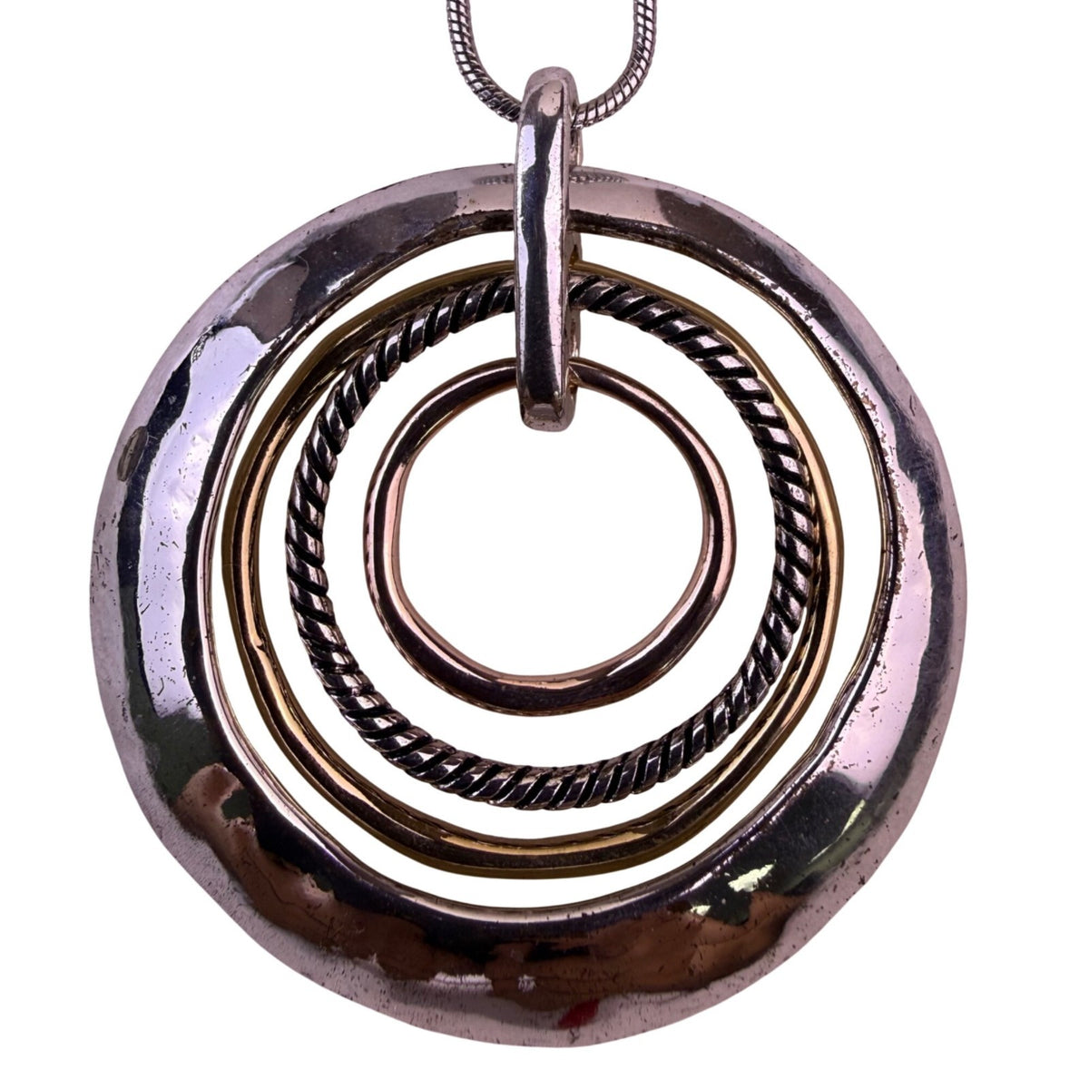 Scroll & Vine Womens Silver Tone Mixed Metal Circular Pendant Necklace