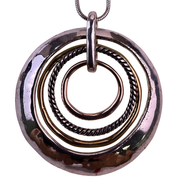 Scroll & Vine Womens Silver Tone Mixed Metal Circular Pendant Necklace