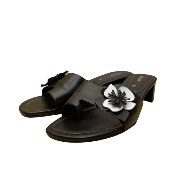 Ecco Women’s Black Leather Flower Accent Open-Toe Mule Sandals Size 37