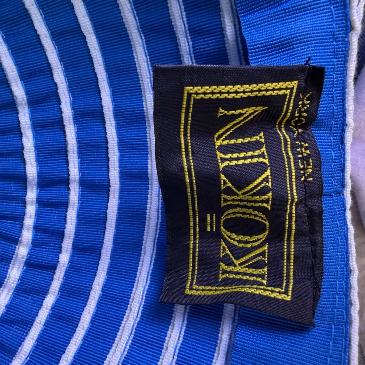 Kokin Womens Blue & White Striped Floppy Wide Brim Sun Hat Ribbon Tie