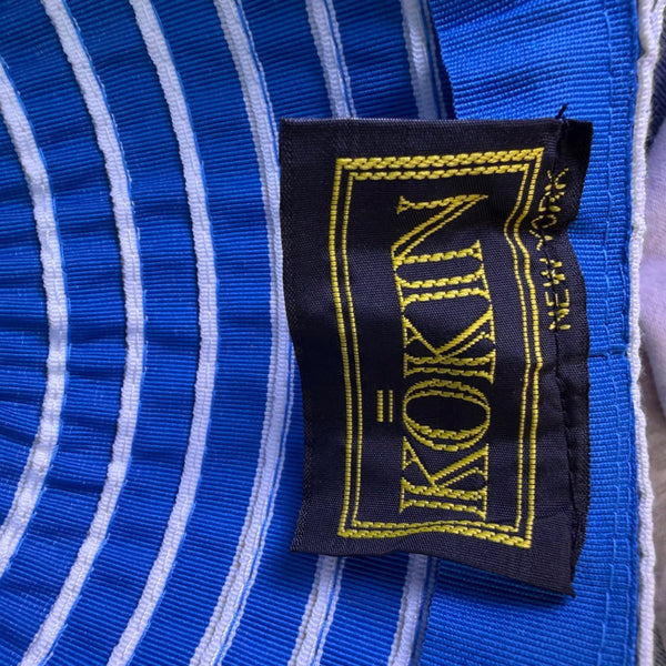 Kokin Womens Blue & White Striped Floppy Wide Brim Sun Hat Ribbon Tie