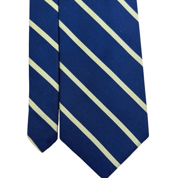 Vintage Brooks Brothers Mens Navy & Yellow Silk Striped Tie Handmade USA Classi