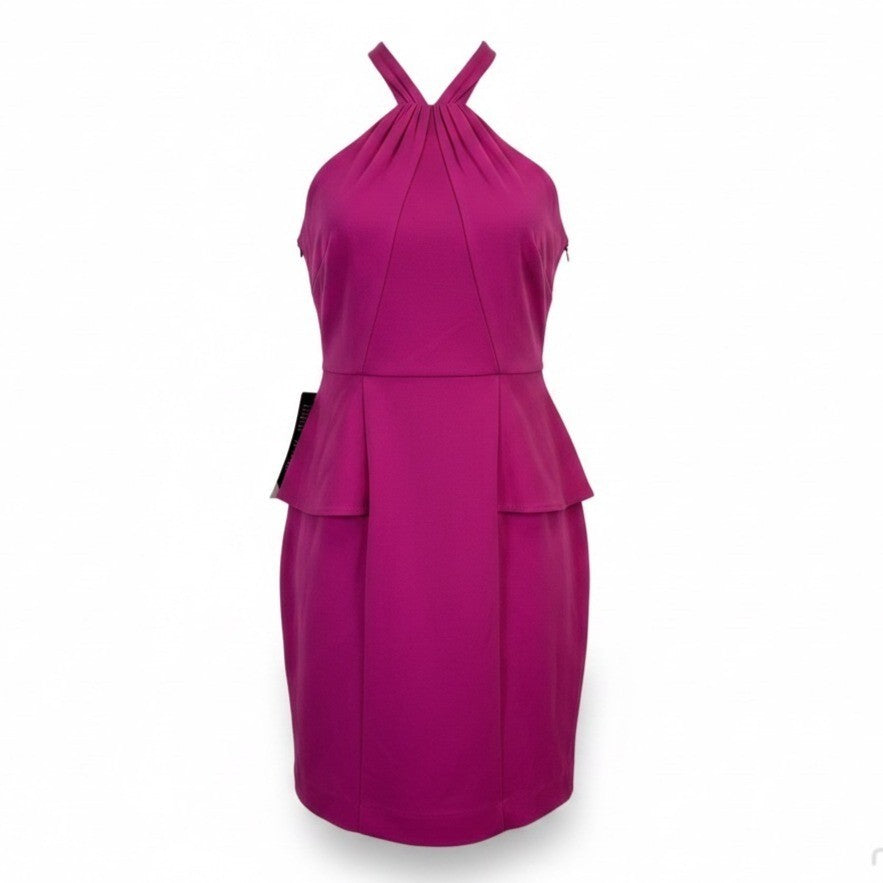 Bebe Women’s Pink Spandex Cocktail Dress Halter Peplum Style Size S
