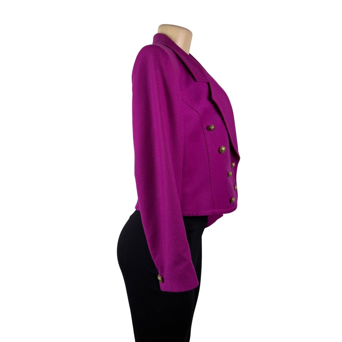 Vintage Guy Laroche Womens Magenta Wool Cropped Double-Breasted Blazer Size 40