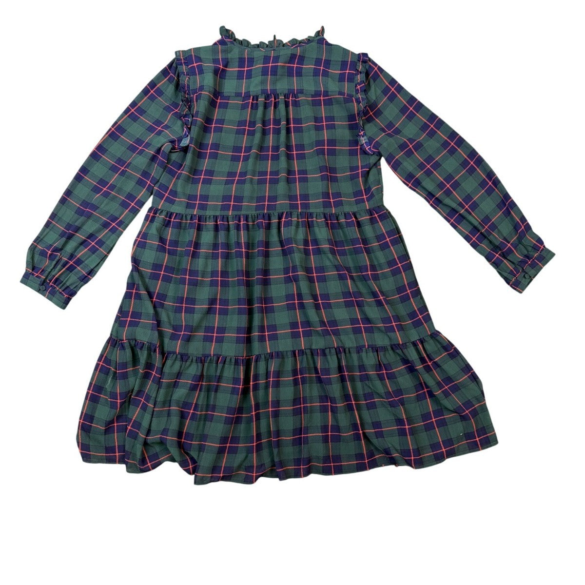 J.Crew Womens Green Plaid Polyester Long Sleeve Tiered Midi Dress Size L