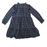 J.Crew Womens Green Plaid Polyester Long Sleeve Tiered Midi Dress Size L