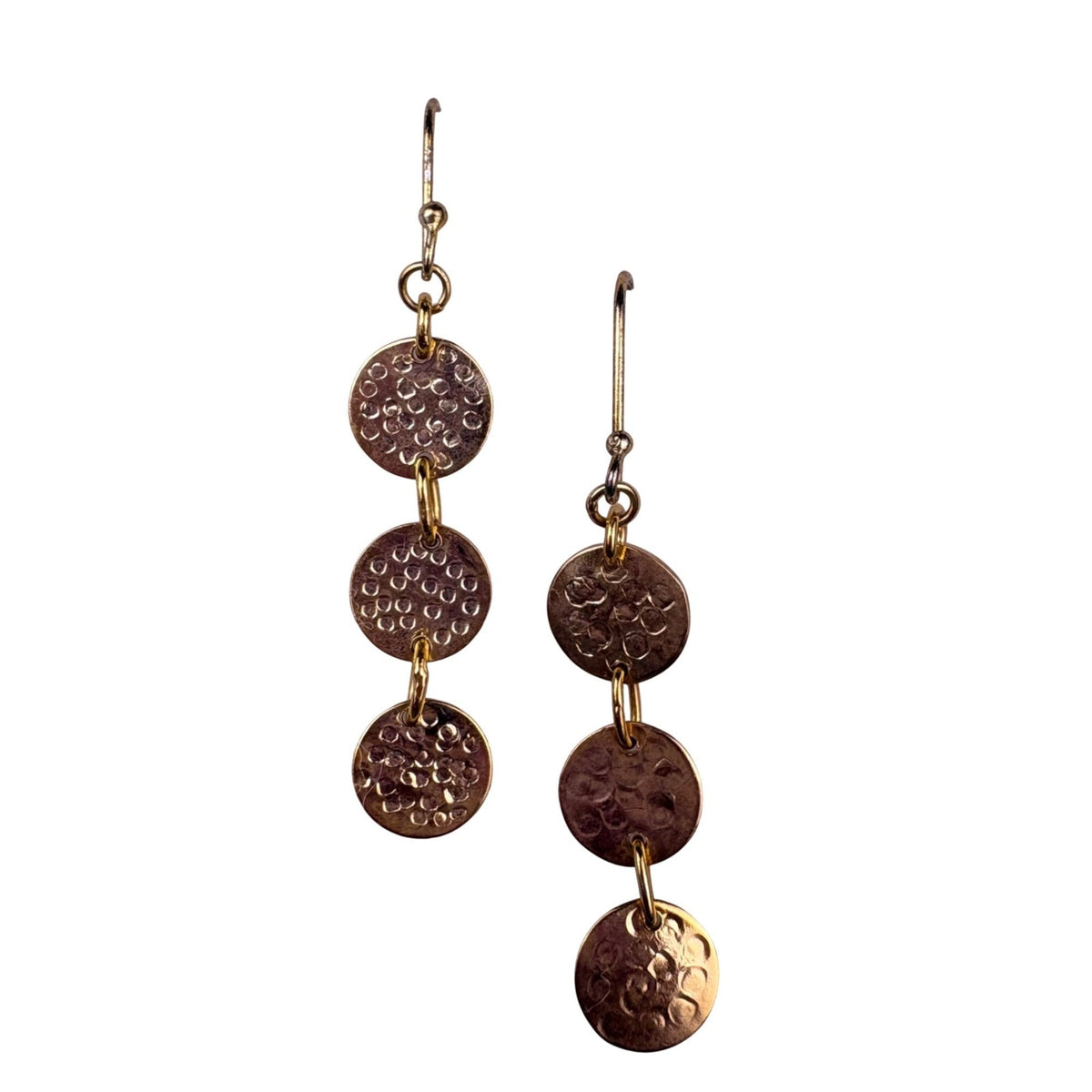 Primavera Womens Gold Tone Sterling Dangle Earrings 3 Hammered Discs 24 Karat