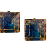 Mma.PH Womens Gold Tone Blue Lucite Clip-On Earrings Chunky Retro 1970s Style