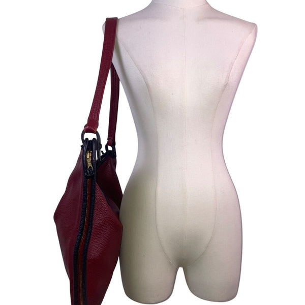 Burgundy Shoulder Bag With Black Trim Faux Leather Classic Design