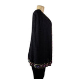 Lawrence Kazar Womens Black Beaded Silk  Jacket & Top Floral Embellished Sz 2X