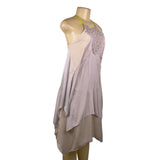 Rebecca Taylor Gray & Cream Silk Sleeveless Crochet Detail Flowy Dress Sz 2