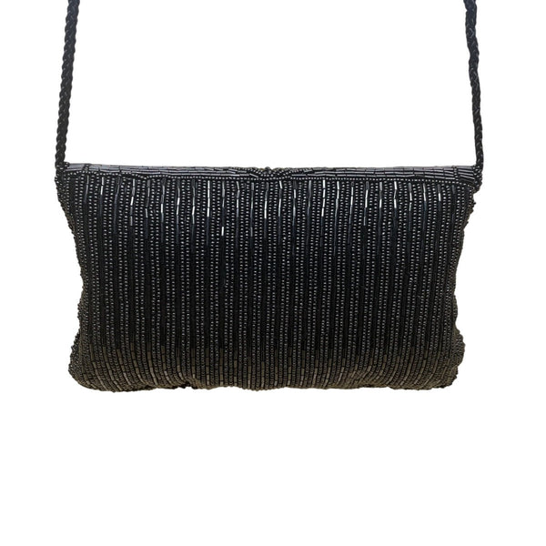 André Cellini Women’s Black Beaded Elegant Scallop Design Formal Crossbody Bag