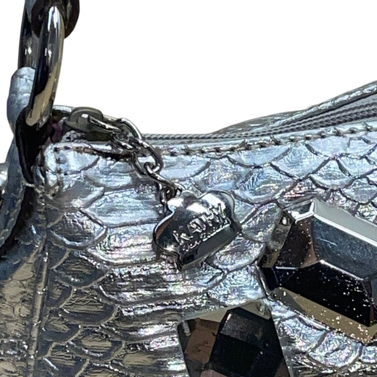 Kathy Women’s Silver Faux Snakeskin With Gemstone Embellishments Shoulder Bag