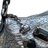 Kathy Women’s Silver Faux Snakeskin With Gemstone Embellishments Shoulder Bag