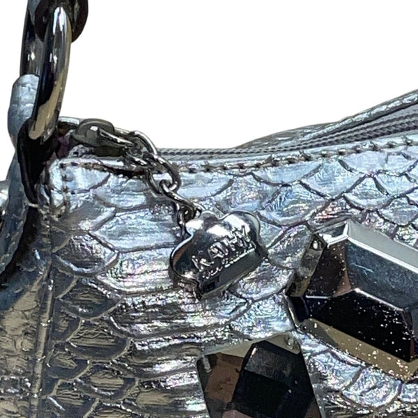 Kathy Women’s Silver Faux Snakeskin With Gemstone Embellishments Shoulder Bag