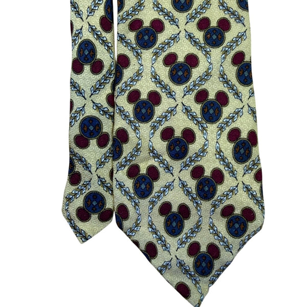 Disney Mens Gold 100% Silk Tie With Mickey Mouse Design Pattern