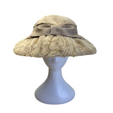 Vintage Beige Faux Fur Womens Hat With Bow Accent & Satin Lining