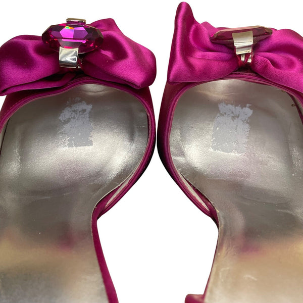 Stuart Weitzman Women’s Pink Satin Open Toe Bow Embellished DOrsay Heel Sz 8.5