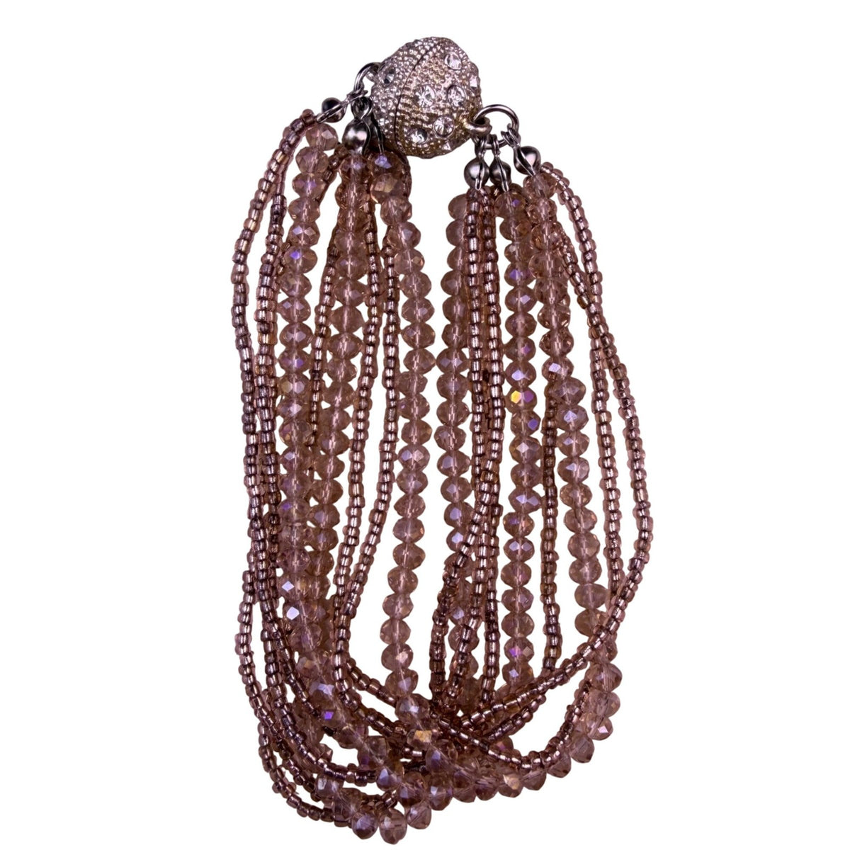 Multi-Strand Brown Crystal Beaded Magnetic Clasp Bracelet For Women 7 Inch
