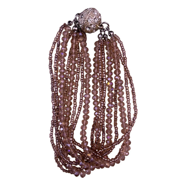 Multi-Strand Brown Crystal Beaded Magnetic Clasp Bracelet For Women 7 Inch