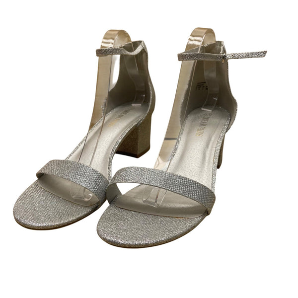 Dream Pairs Womens Silver Glitter Synthetic Low Chunk Heel Sandals Size 11